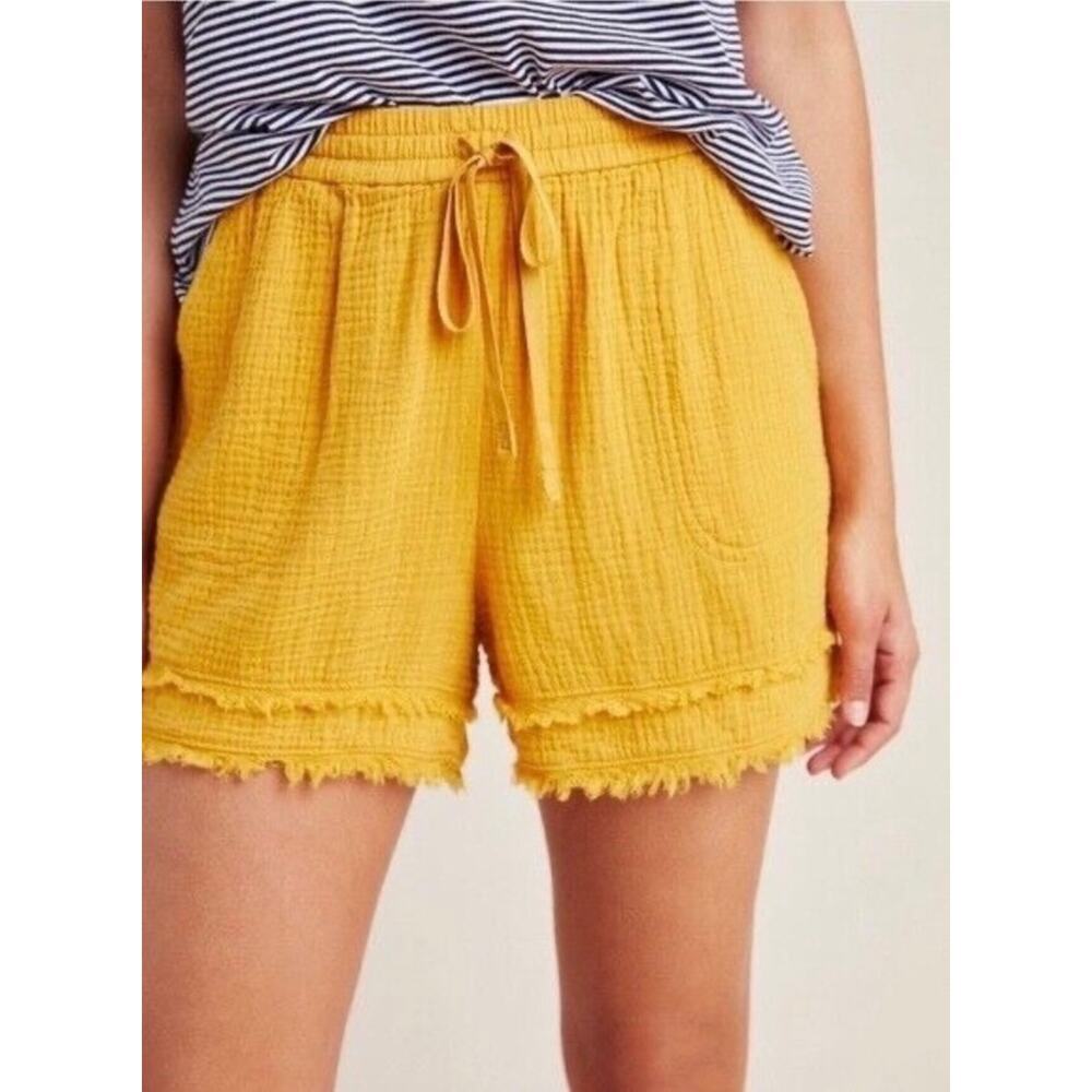 Anthropologie Marie Frayed Cover Up Gauze Shorts Mustard Yellow Boho Small Beach